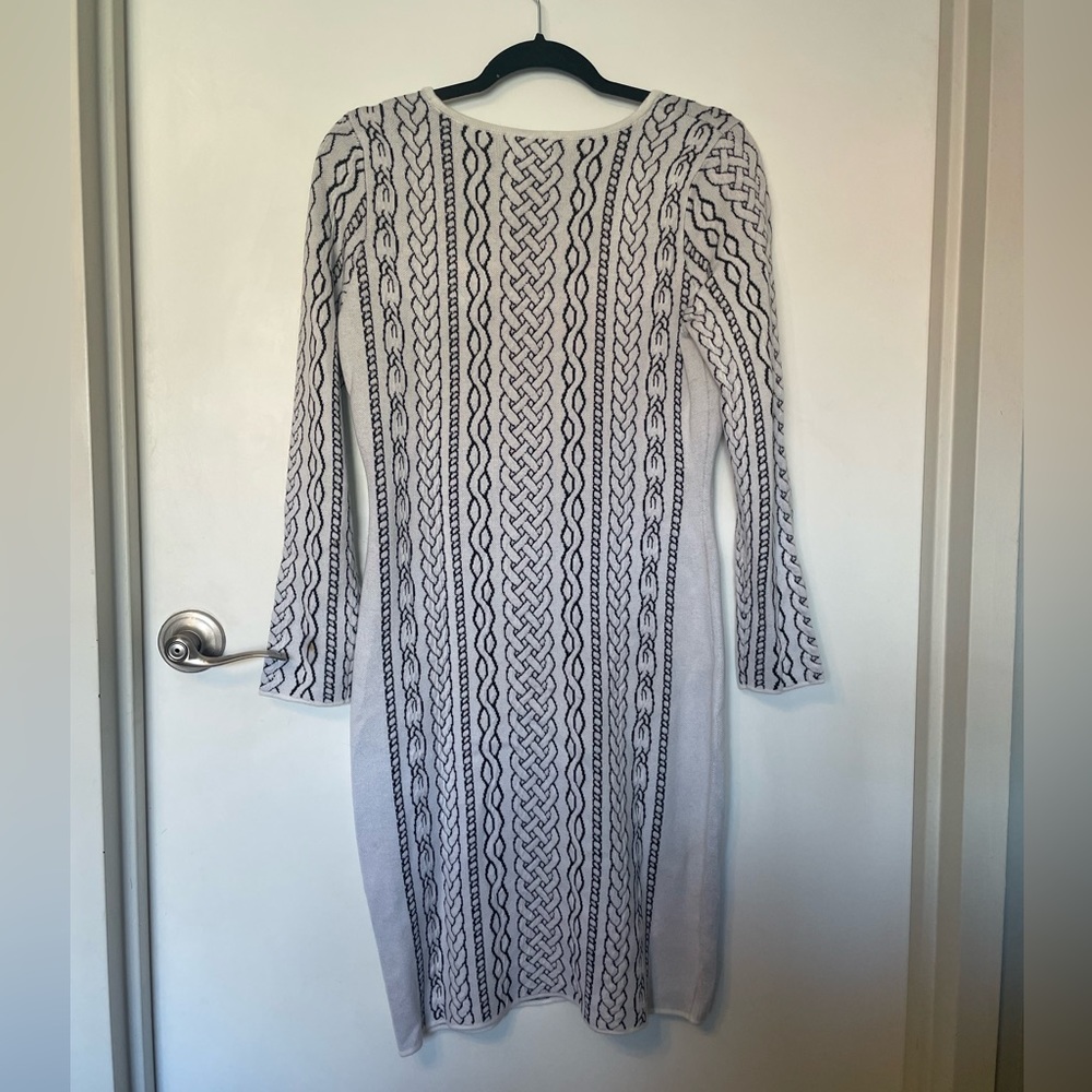 Calvin Klein Black & White Cable Crew Patterned Dress